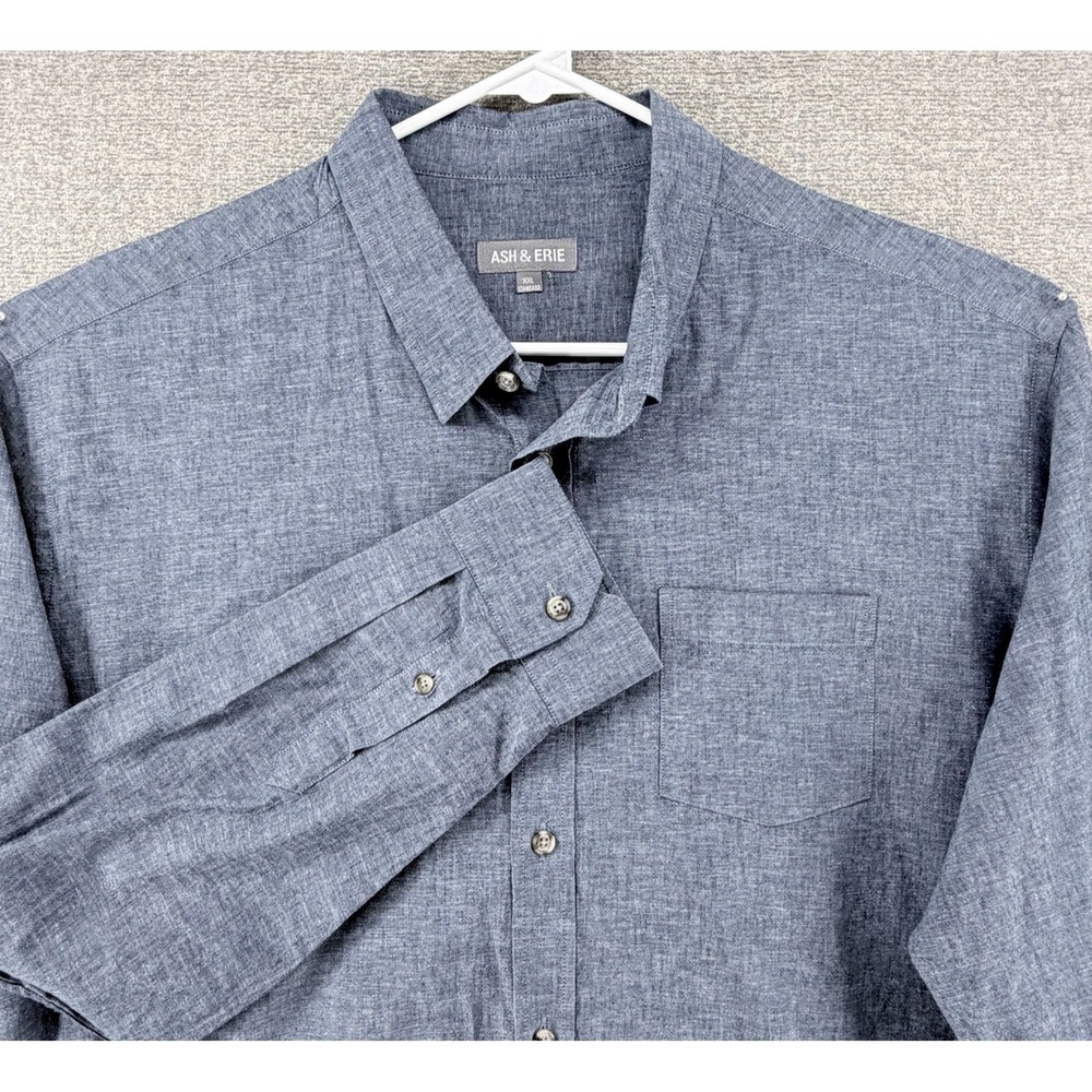 Ash & Erie Standard Shirt Men Size XXL Blue Linen Blend Long Sleeve Beach Summer